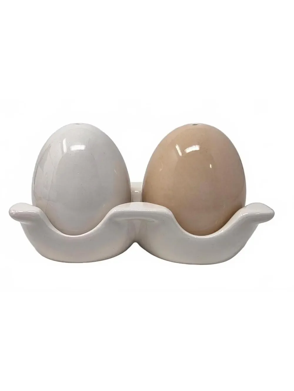 Cracker Barrel Ceramic Egg Salt Pepper Shakers With Holder Box